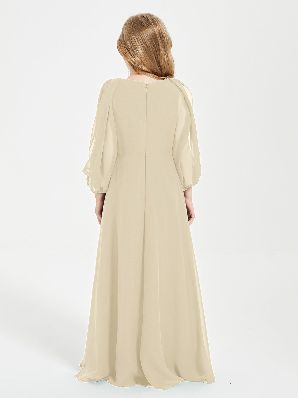 Modest Long Sleeved Junior Bridesmaid Gowns Champagne